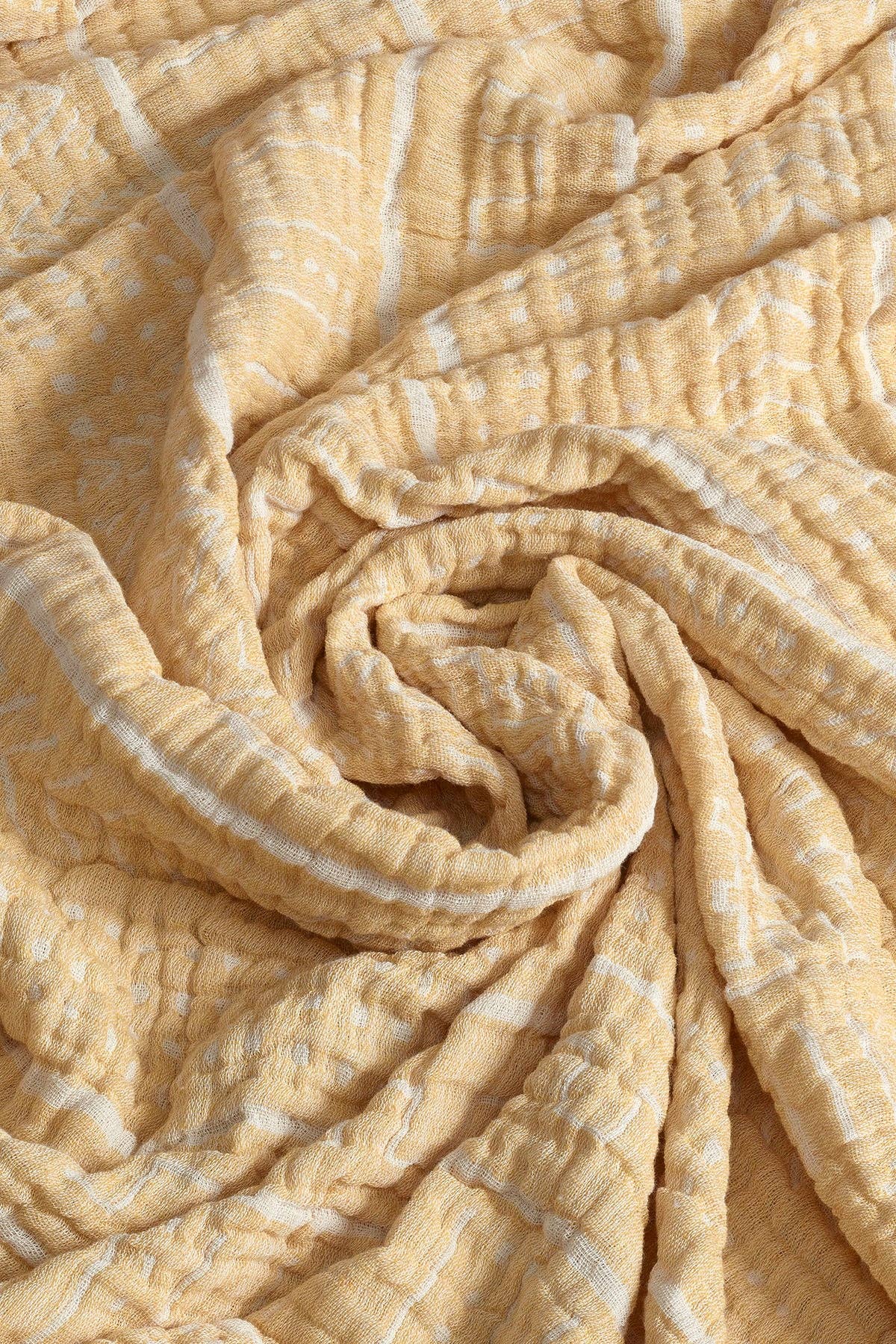 100% Organic Cotton Turkish Throw Blanket; 90" x 77" Bedspread Muslin Light Blankets for Bed or Couch | Indoor or Outdoor Cozy Hand Woven: Yellow