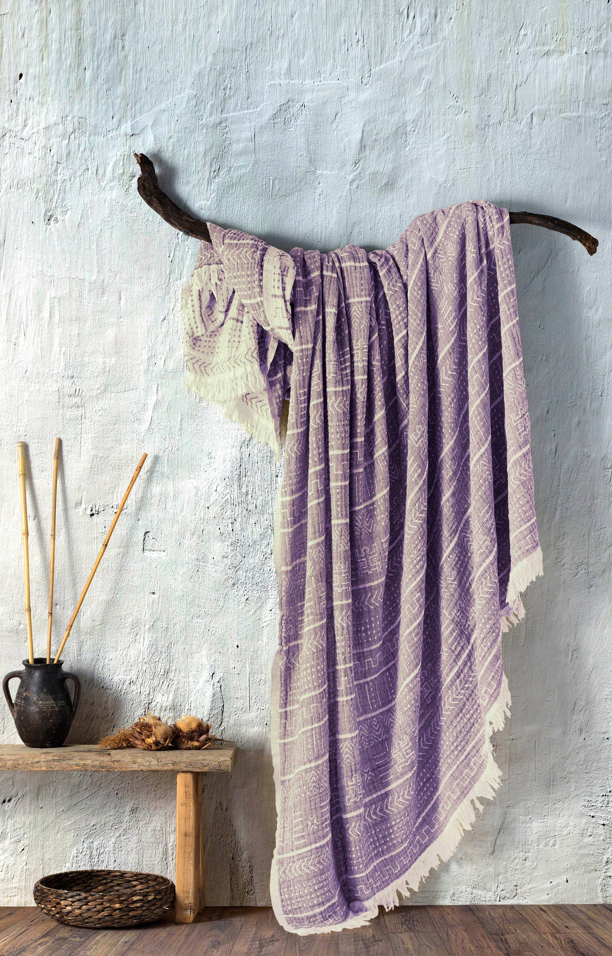 100% Organic Cotton Turkish Throw Blanket; 90" x 77" | Indoor or Outdoor Cozy Hand Woven