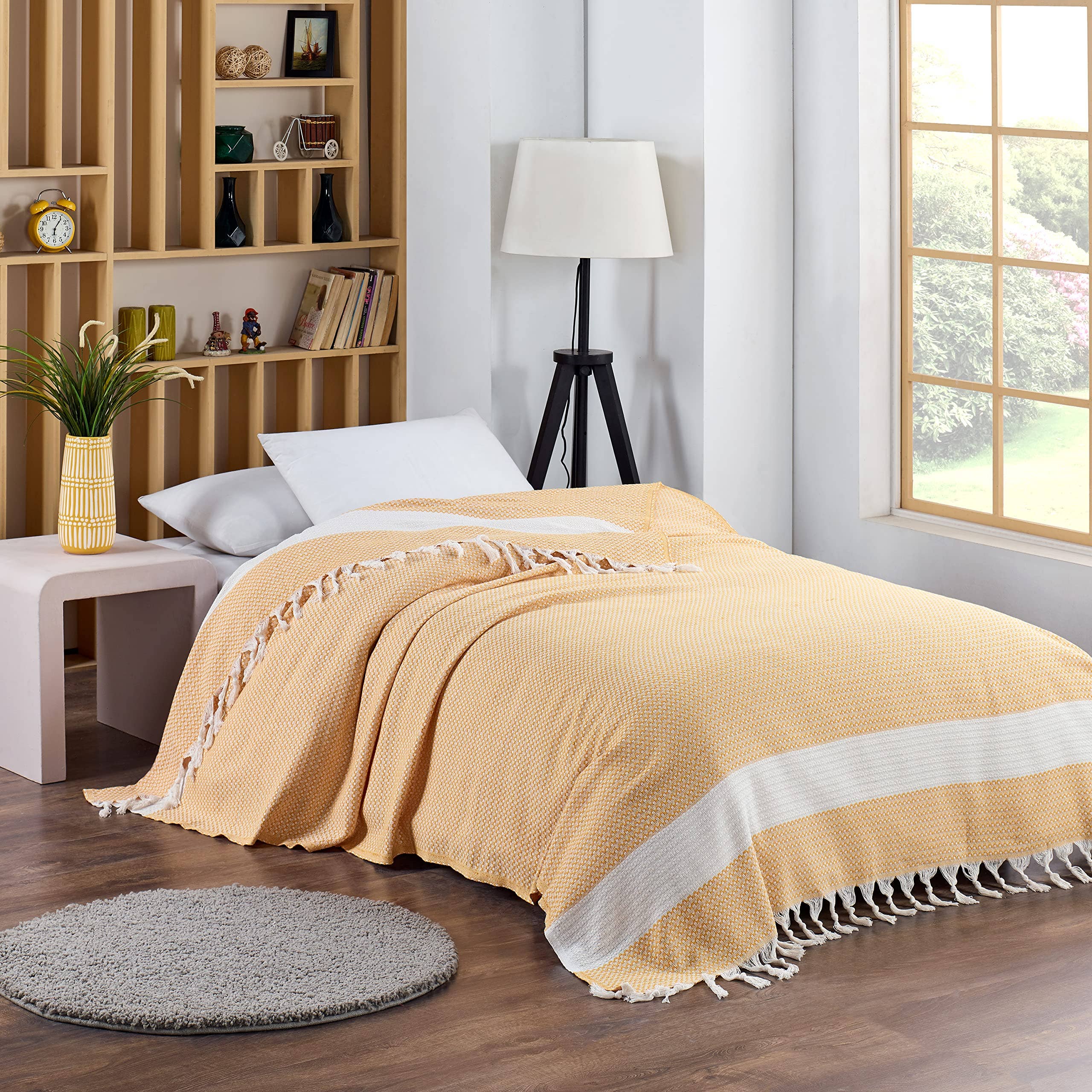 Queen Size: Turkish Cotton Blanket Queen Size 88"x90" - Lightweight, Cozy & Elegant for Year-Round Comfort