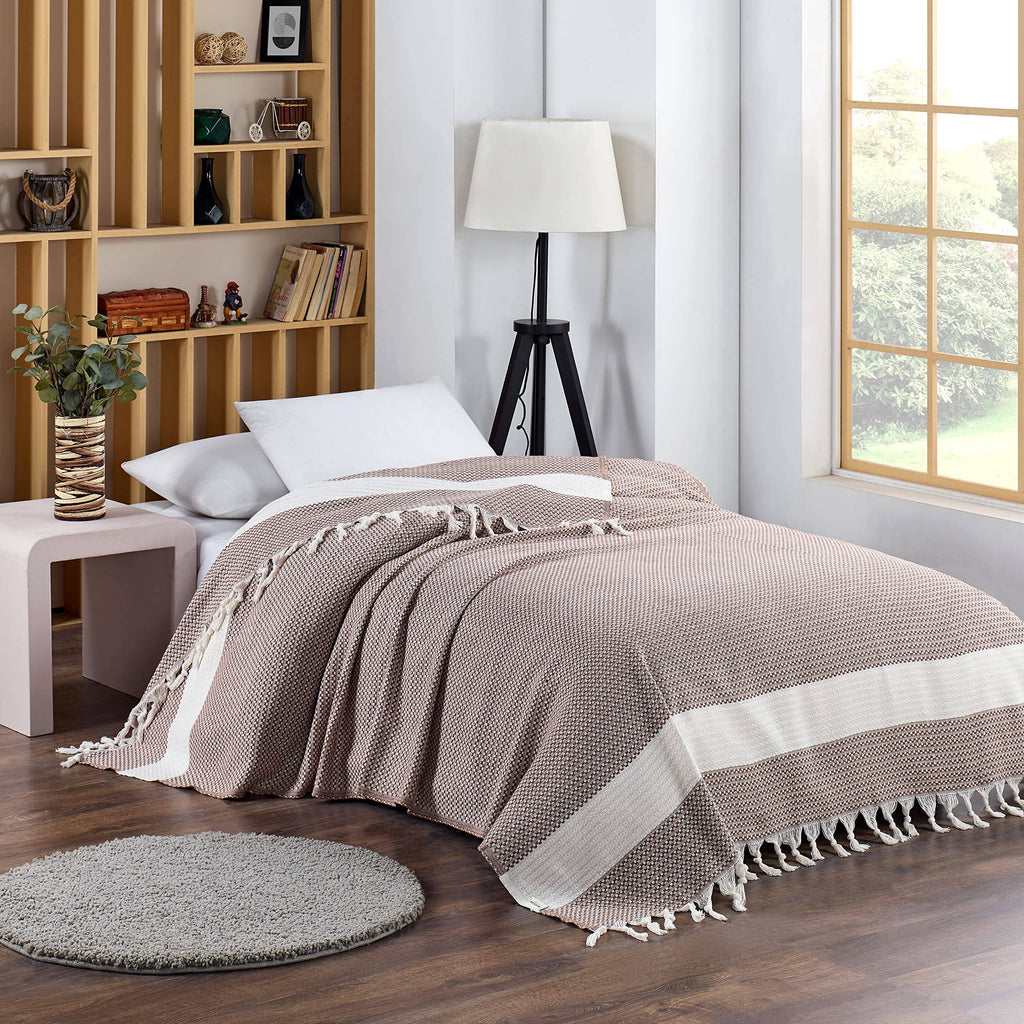 Queen Size: Turkish Cotton Blanket Queen Size 88"x90" - Lightweight, Cozy & Elegant for Year-Round Comfort