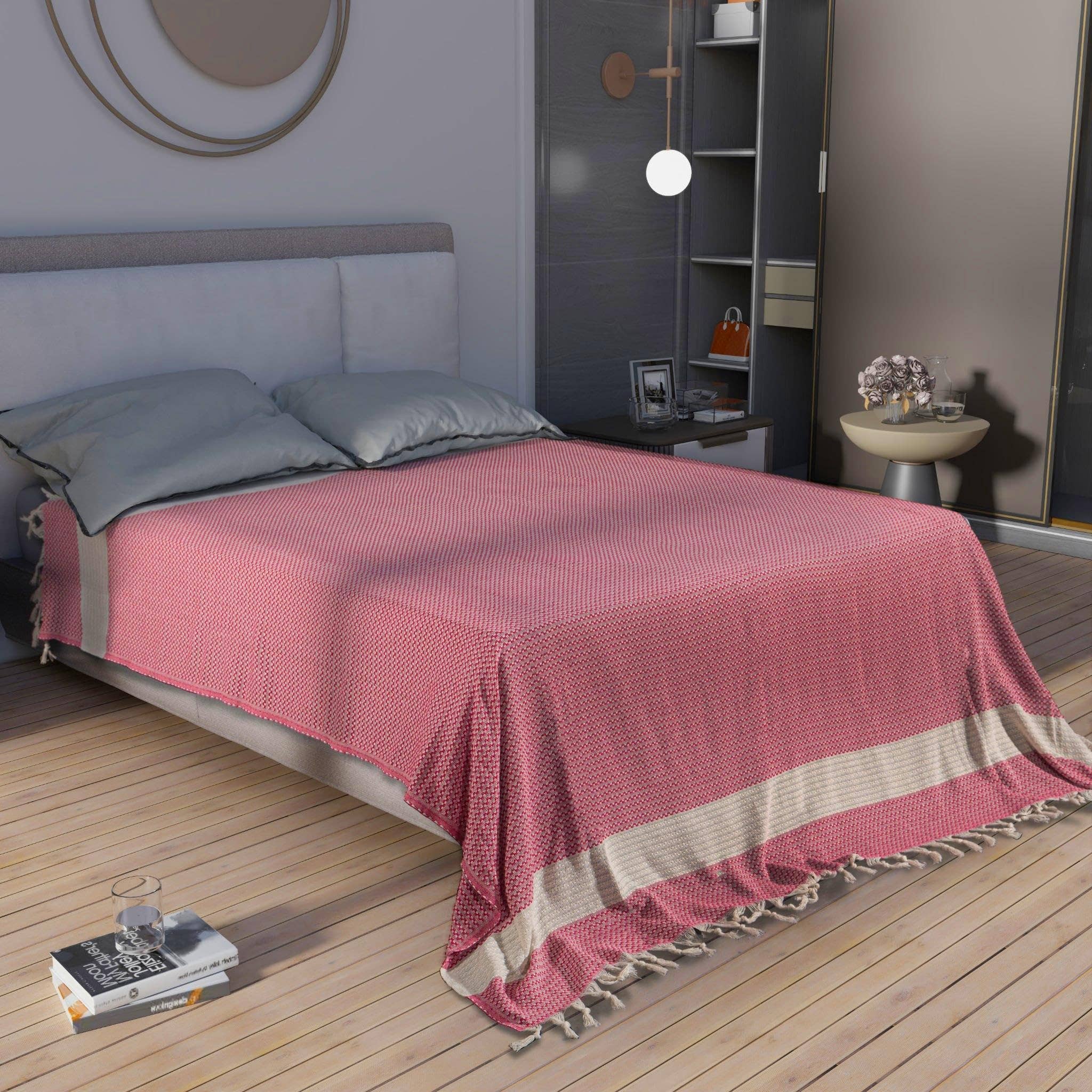 Queen Size: Turkish Cotton Blanket Queen Size 88"x90" - Lightweight, Cozy & Elegant for Year-Round Comfort