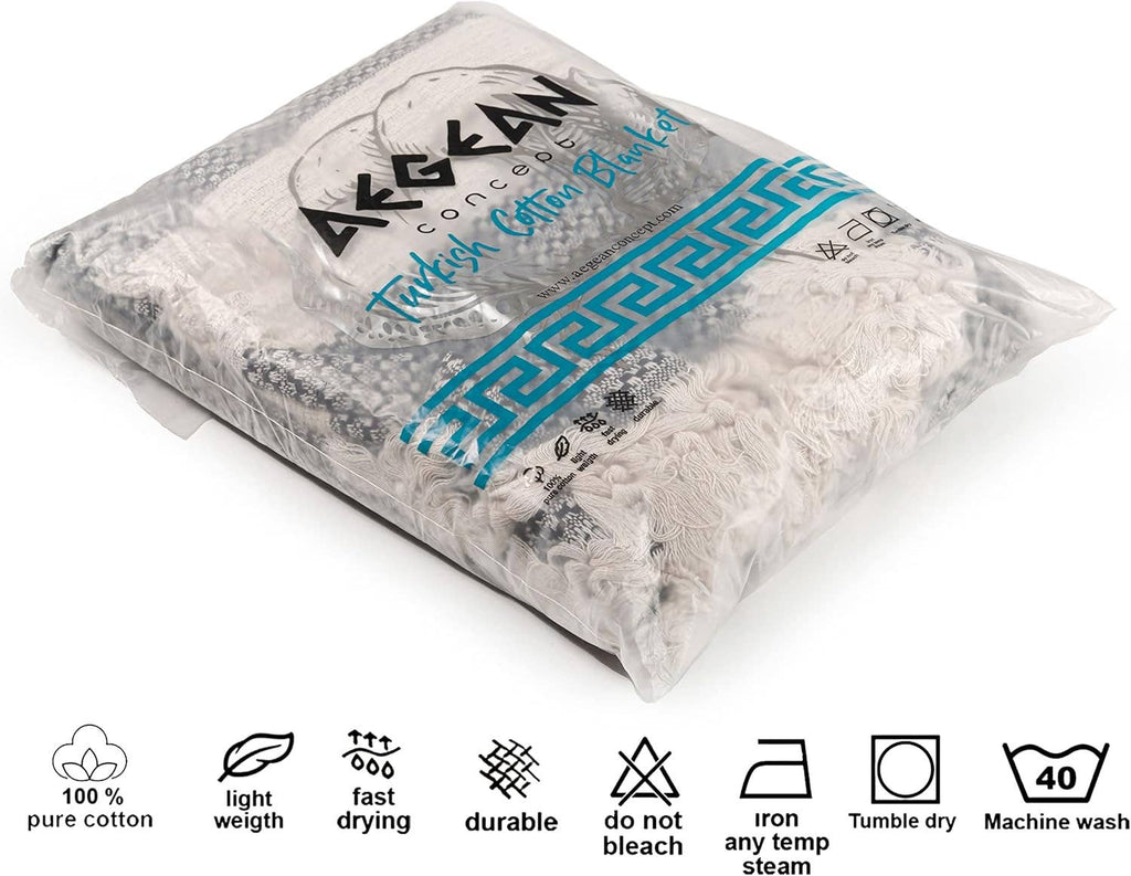 King Size: Premium Turkish Cotton Blanket Size 90"x102" - Ultra Soft, Breathable & All-Season Comfort