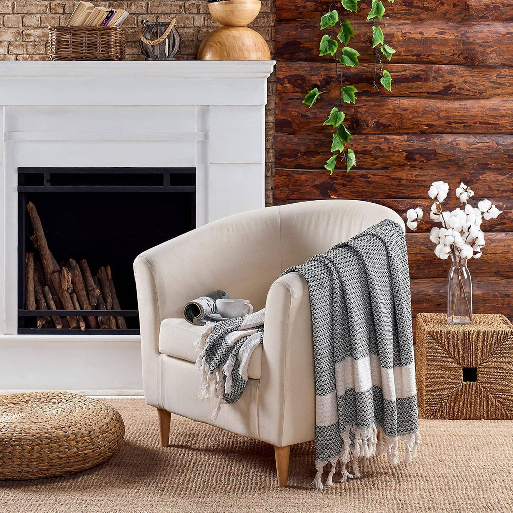 Queen Size: Turkish Cotton Blanket Queen Size 88"x90" - Lightweight, Cozy & Elegant for Year-Round Comfort